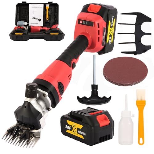 Cordless Electric Professional Sheep Shears,Rechargeable Heavy Duty Animal Grooming Clippers,Electric Shearing Clipper for Sheep,Goat,Cattle&Other Farm Livestock Pet(2*4000mAh Lithium battery)
