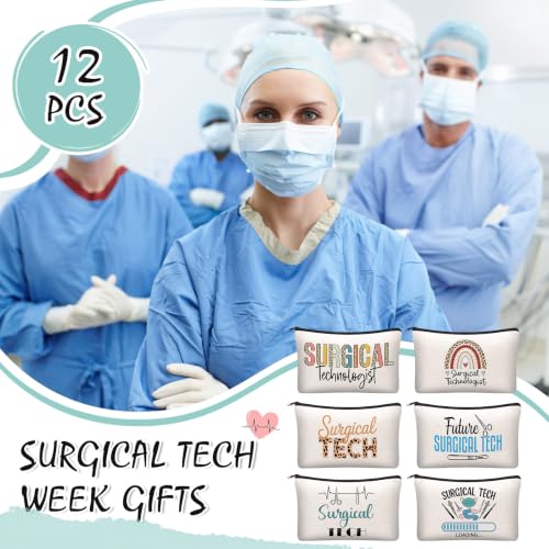 Kacctyen 12 Pcs Surgical Tech Week Gift Bulk Makeup Bags for Women | Surgical Tech Appreciation Cosmetic Bag, Surgical Technologist Thank You Gift for Nurse Doctor Present Travel Pouch - style: Surgical Technologists