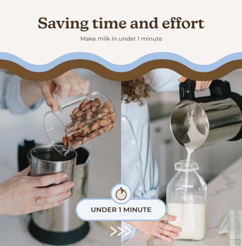 Almond Cow Nut Milk Maker Machine, Plant-Based Milk Maker for Almond, Oat, Cashew, Soy Milk, Stainless Steel, No Straining Needed - Makes 5-6 Cups, 120V - size: Almond Cow