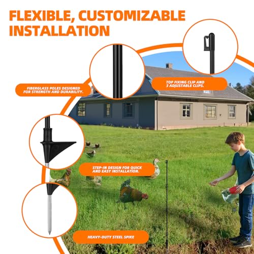 Temporary Fencing, 3' x 50' Portable Dog Fence with 10 Step-in Posts | Ground Stakes & Wind Ropes, Plastic Mesh Snow Safety Barrier for Garden, Backyard, Yard & Outdoor Animal Protection (Green)