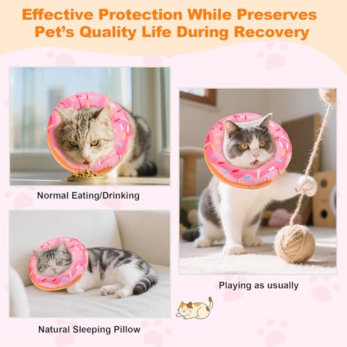 Cat Cone Collar Soft, Comfortable Cat Donut Collar After Surgery, Adjustable Elizabethan Recovery Collars & Cones to Stop Licking, Lightweight Neck Collar Soft Cone for Cats Small Dog (Pink, Large) - size: L