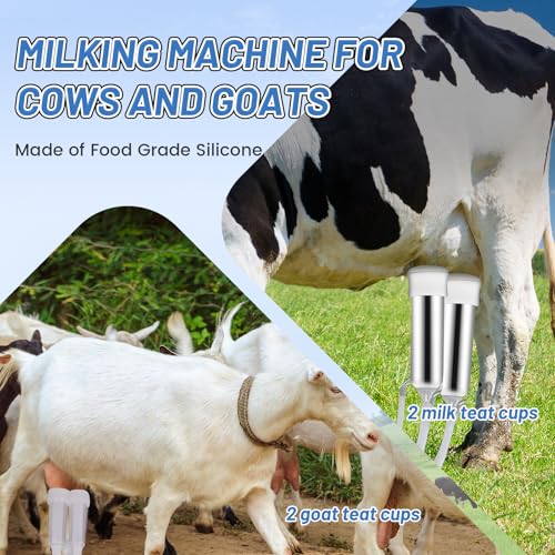 Cow and Goat Milking Machine Electric, 10 L Goat Milker Machine, 5200mAh Rechargeable Vacuum Pump Milker with Food-Grade, Auto-Shutoff Check Valve, 4 Silicone Teat Cups for Small Farms & Homestead
