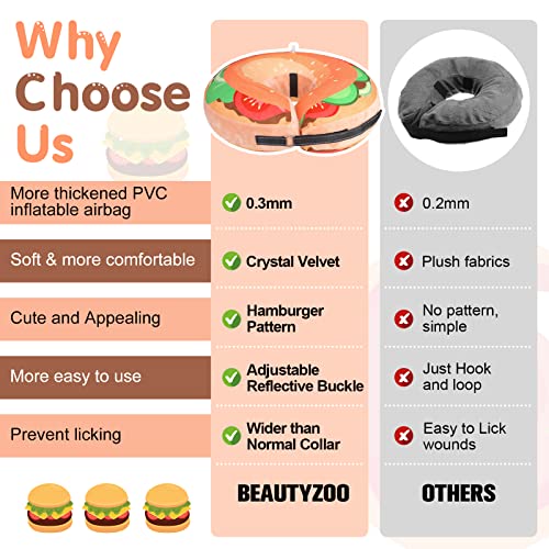 BEAUTYZOO Dog Cone Collar Alternative After Surgery,Pet Neck Donut E‑Collar | Soft Cone for Dogs to Stop Licking, Adjustable Recovery Collar for Large Medium Small Pets, Not Block Vision- Burger Donut, M - color: Hamburger Donut, size: M(Neck:13"-16")