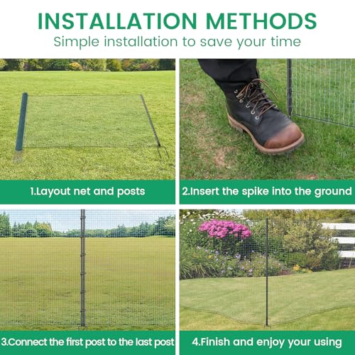 Non Electric Fence Netting 40" x100', Boundary Fence with Double Spiked Posts, Portable Poultry Fencing for Dogs, Chickens, Ducks, Turkeys Backyard Garden Farm