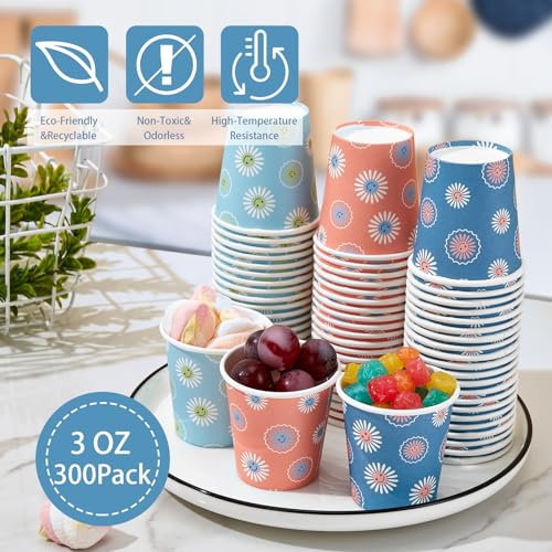 SIUQ 300 Pack 3 oz Paper Cups, Disposable Bathroom Cups, Mini Mouthwash Cup | Hot/Cold Beverage Drinking Cups, Small Paper Cups for Bathroom, Birthday Party, Travel, Events, Picnic, BBQ (Daisy) - color: Daisy 3oz-300 pack