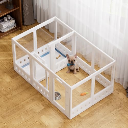 Clear-air Dog Playpen with Room Divider, Expandable Acrylic Dog Playpen to Create 2 Rooms, Clear Dog Play Pen Indoors, 30", 12 Panels, White - color: White, size: 30"H