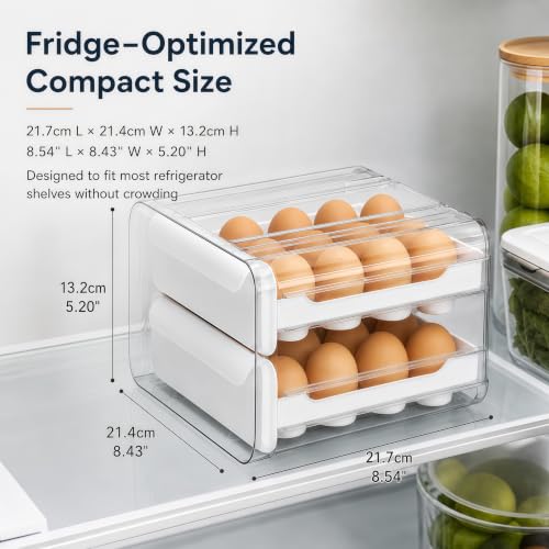 2 Tier Egg Holder for Fridge, Pull Out Egg Organizer for Refrigerator, Double Layer Egg Container for Refrigerator