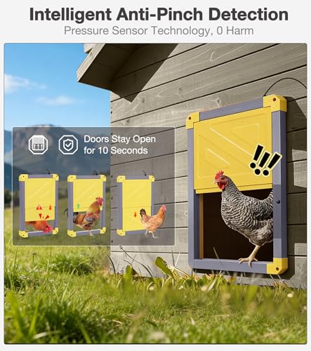 Automatic Chicken Coop Door with Anti-Pinch Detection, Solar Power Supplies, 2" Thickened Aluminum Frame Auto Chicken House Run Door - Grey