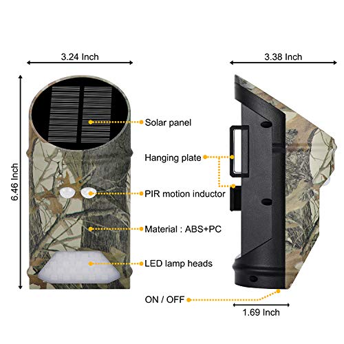 Solar Powered Hog Feeder Light-Motion Activated for Hogs,Deer Feeder and Yard Varmint Guarding-Campact Camouflage Green Lights Design for Outdoor Game Hunting (G300) 2-Pack