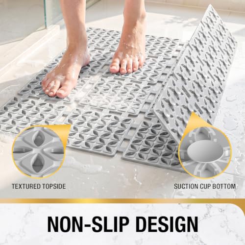HITSLAM Shower Mat Anti Slip, 24x24 Inch Cut to Fit No Odor Soft TPE Shower Stall Mat, Square Bath Mat with Suction Cups and Drain Holes, Soft on Feet, Grey - color: Grey