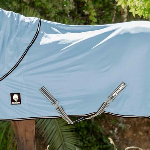 Equinavia Brisk Mesh Horse Fly Sheet with Neck Coverage, UV Protection | Cool Breathable Equine Fly Sheet for Horses, Horse Turnout Sheet Against Pests, Insects and Sun Exposure, Light Blue - color: Light Blue, size: 78 in