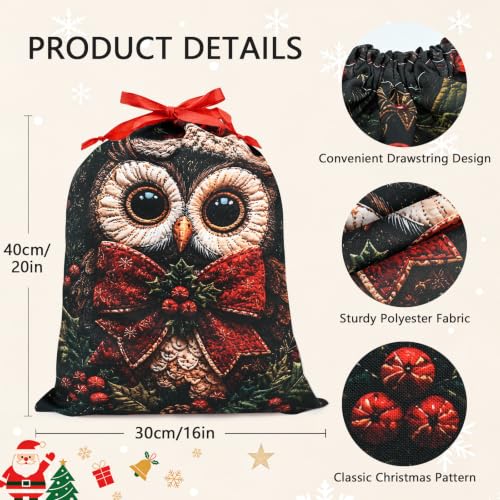 KzgtY Christmas Owl 2PCS Gift Bags with Drawstring, 16 x 12 Inch Reusable Present Sacks for Christmas,Brithday, Holidays,Parties & Gift Packaging - color: Christmas Owl