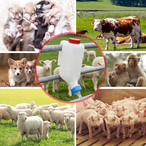Goat Bottles and Nipple Set, 1 pcs Nipple and 2 pcs 800 ml Lamb Feeding Bottle with Hanging Handle for Feeding Sheep Goat Lamb Puppy for Farm - color: white-800