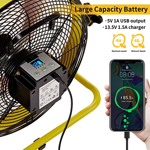 lcocove Solar Powered Fan, Battery Operated Outdoor Fan Can Running 5-24 Hours, Solar Fans For Shed,Home，Ouside,Camping，Solar fan with USB Output For Emergency Situation Without Electric - color: 12inch solar yellow