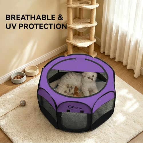 Siedihit Dog Cat Playpen, Puppy Pet Playpen, Small Dogs Tent Crates Cage | Indoor/Outdoor, Portable Pop Up Dog Kennel Playpen with Carrying Case for Dogs/Cats/Rabbits,Purple - color: Purple