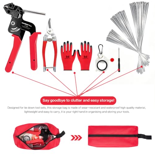 Metal Zip Ties Gun Set-For Fastening And Cutting Tie Special Tool,With 150pcs Stainless Steel Zip Ties Heavy Duty Outdoor，For Chain Link Fence Parts, Wire Fence Rolls,Exhaust Wrap, Poultry Fence