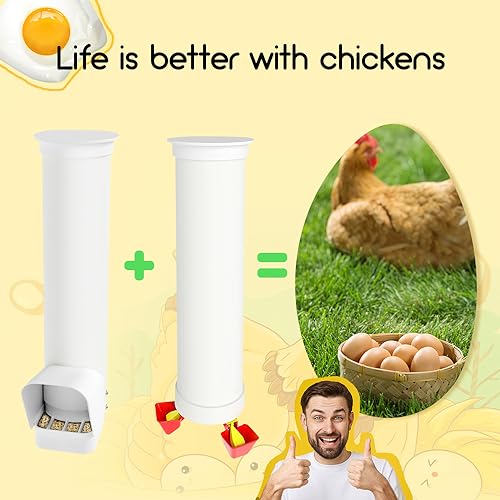 VOSON 1 Gallon Hanging Chicken Waterer with Two Automatic-Fill Water Cups - No Waste Poultry Water Dispenser for Coop (White)