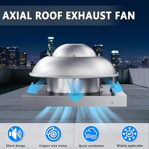 Roof Mounted Exhaust Fan Direct Drive Axial Downblast Exhaust Fan -19" Fan Base, 1/30 HP 500 CFM 115 Volt Single Phase Motor - size: RMD10