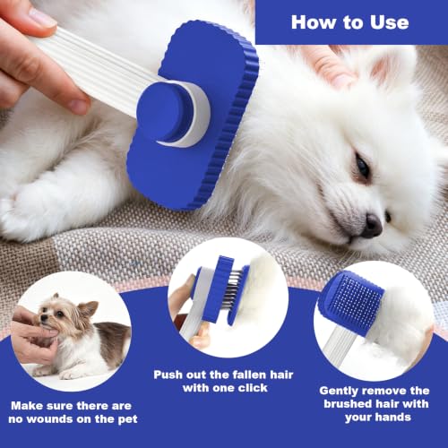 Dog Brush, Cat Brush for Long Haired Cats | Remove Loose Fur Undercoat and Mats, Rounded Pins Reduces Painful Pulling, Not for Tangle and Curly Fur, Sapphire - color: Sapphire