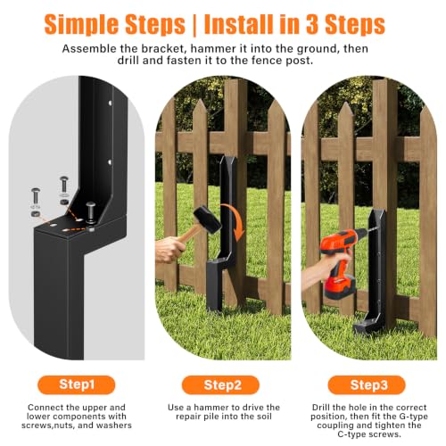 6 Pcs Fence Post Repair Kit,4×4/6x6 Fence Post Support,Heavy Duty Post Anchor Ground Spike with Double-Layer Thickened Fence Post Anchor & Stakes for Repair Tilted, Broken Wood Fence Post - size: Split