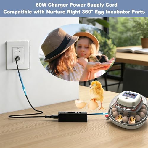 12V Power Cord for Nurture Right 360° Egg Incubator Compatible with Nurture Right 360° Egg Incubator Parts for Temperature Humidity Control Hatching Charger Power Adapter Cord