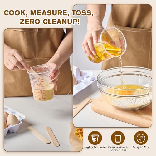 Lilymicky 16 oz Plastic Mixing Cups, 50 Pack 16 oz (500ml) Disposable Measuring Cups with 50 Wooden Mixing Sticks, Can Be Used for Epoxy Resin, Liquid Measuring, Paint, Cooking and Baking