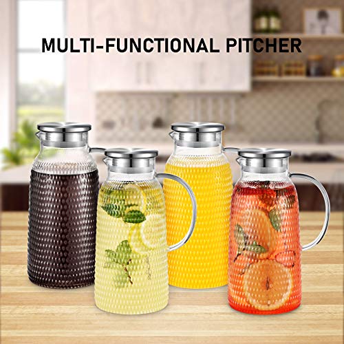 Aofmee 80oz Glass Pitcher with Lid, 2.4 Liter Water Pitcher, Glass Carafe for Cold or Hot Beverages, Sun Tea Jar, Easy Clean Heat Resistant Jug for Juice, Milk | Thickened Borosilicate Glass Iced Tea Pitcher, Drip-free Spout, Heat Resistant, Stovetop Dish