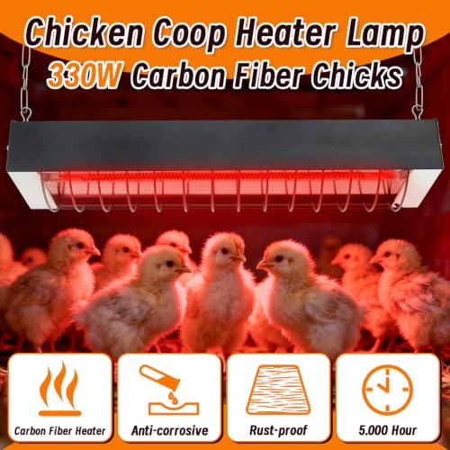 330W Chicken Coop Heater Plate Carbon Fiber Tube Chicks Brooder Heat Lamp | Adjustable 2-Level Temperature and Hanging Height Brooder Heater Lamps for Chicks Poultry Brooding