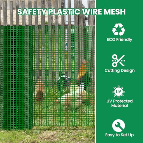 SUNYRISY Plastic Dog Fence Garden Mesh Fence Roll 40in x 82ft | Outdoor Temporary Fencing with Metal Stakes, Chicken Fencing Netting Animal Barrier for Backyard Poultry Pet, Green Grid - color: Green Grid