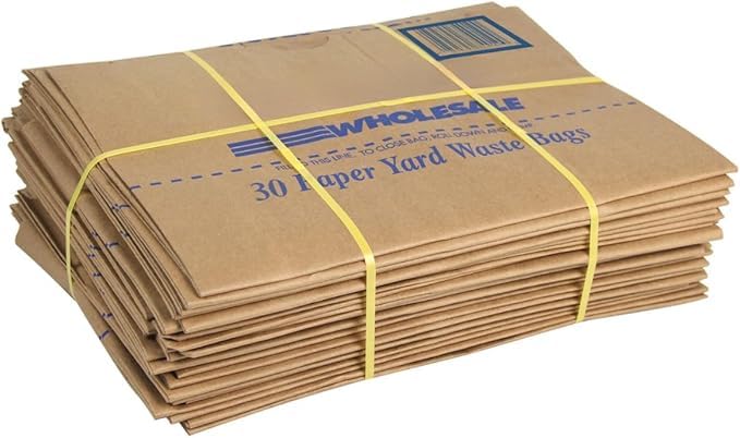 30 Gallon Lawn & Leaf 2-Ply Heavy-Duty Yard Waste Compost Refuse Paper Bags, Eco-Friendly, Tear Resistant, Self Standing, Biodegredable, Made in USA, 15 Count