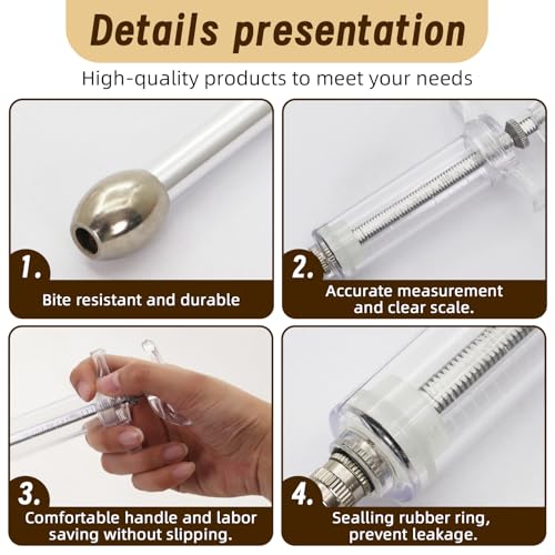 2 Pcs Goat Syringe Reusable Adjustable Goat Drench Syringe with 2 Drench Nozzle and Needles, Feeding Supplies for Cattle, Sheep, Goats, Horse, Pig, Dog (White, 20ML) - color: White, size: 20ML