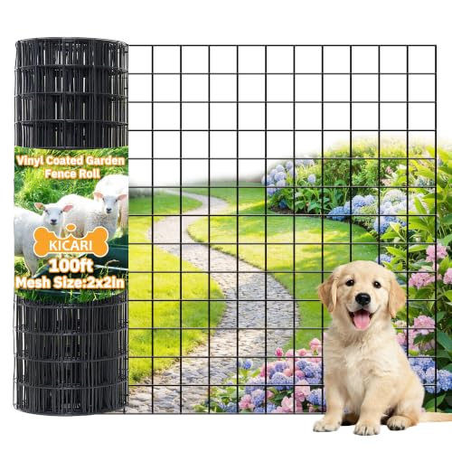 PVC Coated Welded Wire Fencing,2"x2" 14GA Coated (16GA Bare),48inch H x 100ft L Garden Wire Fence Roll,2/3/4/5/6ft Tall x 100 ft Long Vinyl Coating Metal Wire Mesh for Yard,Farm,Dog,Vegetable - color: Black, size: 14GA 2x2 48"x100'