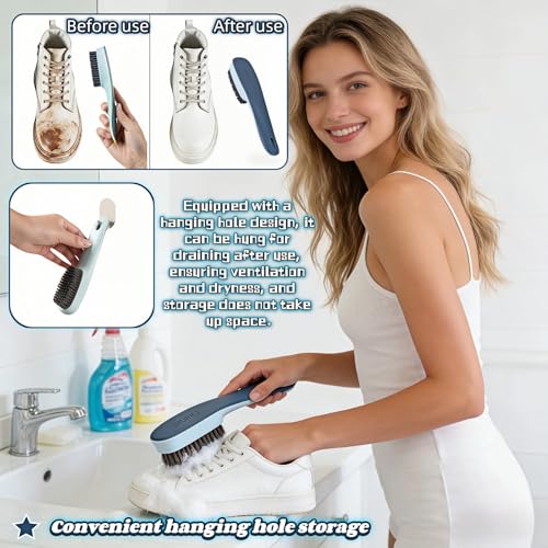 Ergonomic Shoe & Clothing Brush Set (2-Piece) - Heavy Duty Stain Remover with Non-Slip Grip, Hanging Hole for Storage | Bathroom Tile Grout Scrubber, Kitchen Cleaner, Carpet Spotter