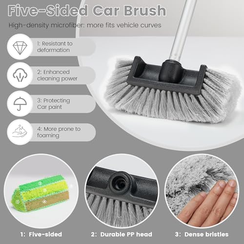 Car Wash Brush with Long Handle, 60'' Soft Bristle Cleaning Brush, Car Cleaning Brushes, Carwash Brushes for SUV, RV, Boat, Truck, House Siding, Sweep Snow, Gray - color: Gray