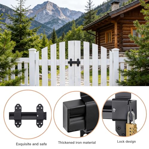 Heavy Duty Slide Bolt Gate Latch,Gate Latch Lock with Padlock Hole,Gate Latch for Wooden Fences, Barn Doors, Sliding & Swing Gates, Outdoor Sheds & Courtyards, Matte Black (1Pack) - color: Black (1Pack)
