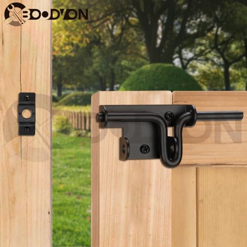 Slide Bolt Gate Latch for Wooden Fence, Sliding Bolt Gate Latch Door Lock Hardware with Padlock Hole, Slide Bolt for Outdoor Gates/Yard Fence/Shed Door/Barn Door, Black, 1 Pack