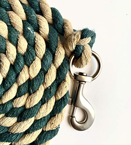 Majestic Ally Pack of 2 Solid Cotton Lead Rope for Horses & Livestock – 10 Foot Long and 5/8 inch Thick - Replaceable Heavy-Duty Satin Bolt Snap – Handmade – Soft, Broken in Feel (Hunter Green -Tan) - color: Hunter Green -Tan