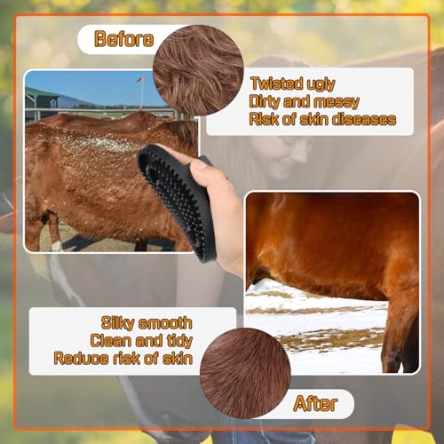 Curry Comb Kit, 6 Ring Curry Comb & Rubber Brush | Curry Comb Kit for Grooming Horses, Dogs, Goats, Cattle, Cow, Donkey Supplies - color: 6 Ring Curry Comb & Rubber Curry Comb