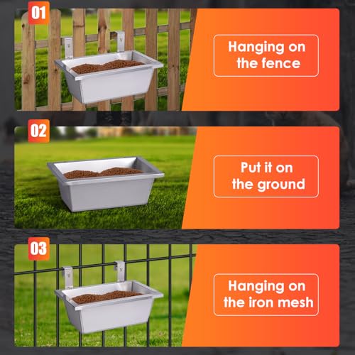 Livestock Water Trough Feeding Trough Set Goat Feeder Hanging 2.6Gal Stainless Steel Horse Trough,Chicken Feeder for Dog Livestock Deer Poultry Duck Sheep Feeding Container Piglet Feeders