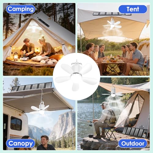 21” Solar Ceiling Fan Light with Foldable Solar Panel, Portable Solar Camping Fan Light Outdoor with Remote, Battery Operated Canopy Hanging Fan, for Outside Tent Porch Patio RVs Pergola - size: 21" Ceiling Fan M