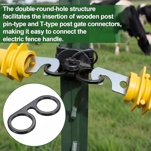 25 Pcs T-Post Electric Fence Gate Hook Heavy Duty Eyelet Set, Pin-Lock Insulator Gate Connector for High Tensile Ranch Farm and Property Fencing (Black) - color: Black