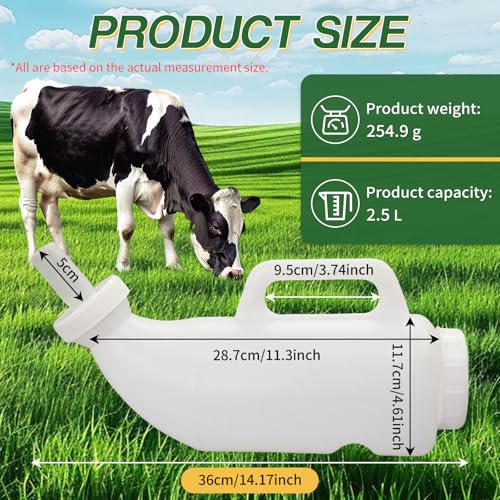 2.64 Quart High-Capacity Horizontal Milk Bottle Calf Feeder Bottles with Handle and Silicone Nipple，Farm Cow Milk Feeder, Livestock Supplies (White)