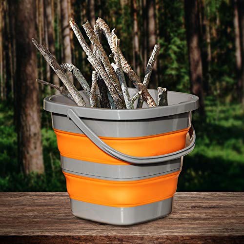 2 Pack Collapsible Plastic Bucket with 2.6 Gallon (10L) Each, Foldable Rectangular Tub for House Cleaning, Space Saving Outdoor Waterpot for Garden or Camping, Portable Fishing Water Pail - size: 2.6 Gal / 10L