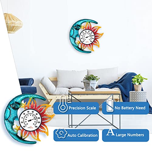 Large Number Indoor Outdoor Thermometer, Celestial Sun and Moon Decor Wall Thermometer for Patio, Outside, Inside, Home, Garden, Room, Window, Greenhouse (15") - color: B-Sun and Moon