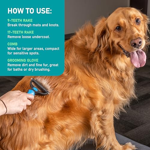 Maxpower Planet Dog Brush for Shedding, Dematting Grooming Tool, Large | Deshedding Undercoat Rake, Dual-Sided 9/17 Teeth, For Cats, Extra Wide, Non-Slip Handle, Gift for Pet Lovers - color: B1 - Rake, Gloves & Comb, size: Large