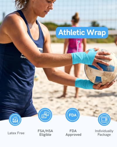 FriCARE Self Adhesive Bandage Wrap, Medical Tape in First Aid Kit | Elastic Cohesive Bandages for Sports/Vet/Wrist Ankle Wounds, 2 Inches X 5 Yards, Latex-free 6 Rolls, Cerulean Blue - color: Cerulean Blue
