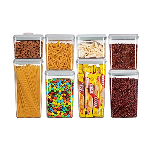 Food Storage Containers Pop Airtight Food Storage Containers with Lids for Kitchen Pantry Organizing Cereal Snack Flour Sugar Coffee Spaghetti Stackable - 8 Pcs (1.2, 2.0, 2.7, 3.3qt)*2 - color: 8 Pcs Set