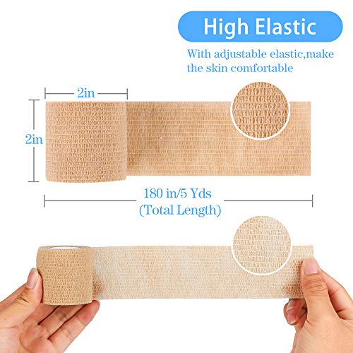 24 Packs Self Adherent Cohesive Wrap Bandages 2'' Wide, 5 Yards, First Aid Tape,Elastic Self Adhesive Tape,All Sports Athletic Tape, Non-Woven Bandage,Breathable Wound Tape,Skin Colour Athletic Tape - size: 24 Count (Pack of 1)