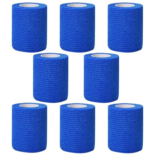 Self Adhesive Bandage Wrap,2" Blue Cohesive Bandages Vet Wrap Sports Tape | CIYAGPOOU 8 Pack Breathable Elastic Bulk for First Aid Supplies, Wrist Sprains Protection - color: Blue Self Adhesive Bandage Wrap