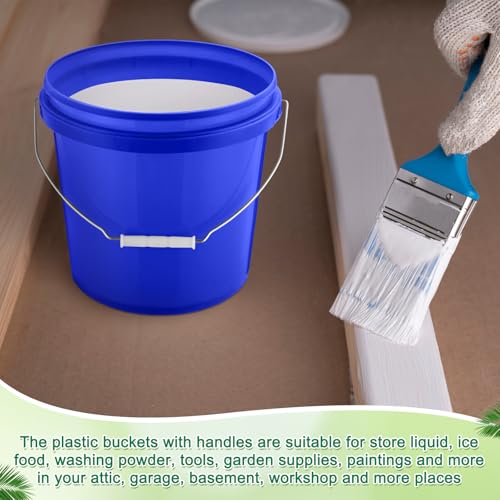 Tioncy 24 Pcs 2 Gallon Plastic Buckets with Lids and Handles,Blue | Storage Pails for Paint, Cleaning, Organizing, Durable Containers, Metal Handles, Plastic Material - color: Blue